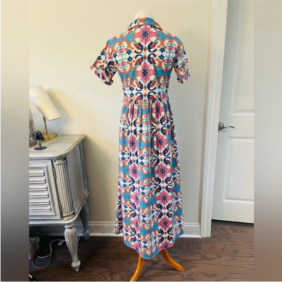 New! BEAU & RO SARA ROSSI CHARLESTON BLOCK PRINT ANKLE DRESS - Picture 4 of 15